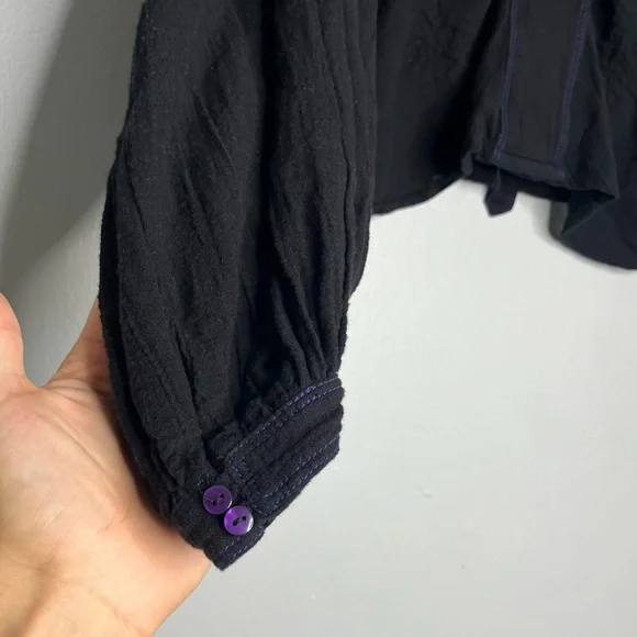 Free People Day Dreaming Black Button Front Balloon Sleeve Blouse Top FLAWED - Picture 6 of 11